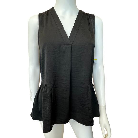New ~ VINCE CAMUTO Women's Black Ruffled Sleeveless V Neck Peplum Top Size XS - Picture 3 of 7